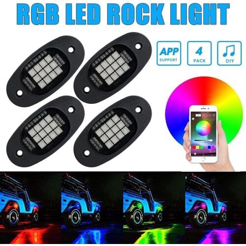 Bluetooth APP Control 4 in 1 Atmosphere Lamp RGB Rock Lights for Jeep Car Truck SUV Off-road LED Underglow Light