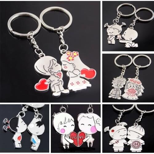 5pairs Novelty Items Casual Couple Love Keychain Cartoon Key chain Lovers Key ring Wedding Jewelry Accessory Valentines Gift