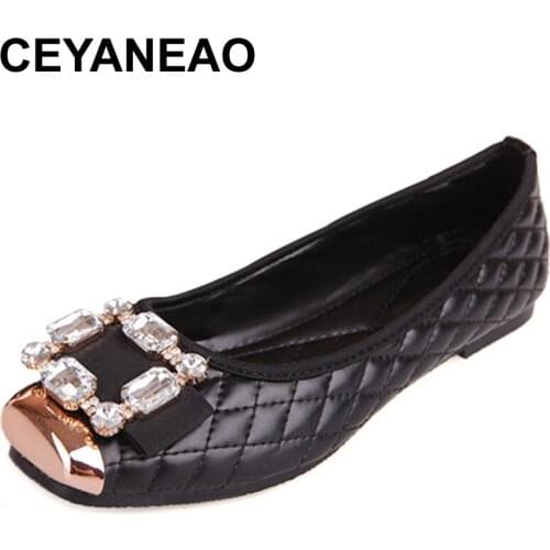 CEYANEAO2018 Spring and Autumn Women Elegant Brand Shoes Diamond Design Womens Flats Luxury Plus Size 35-42 Free ShippingE1059