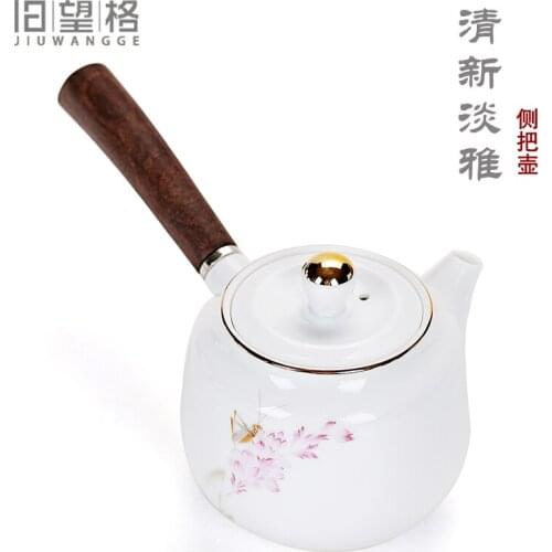 Kungfu tea set autumn charm Japanese style ceremony black sandalwood handle side pot white porcelain teapot tea maker teaware