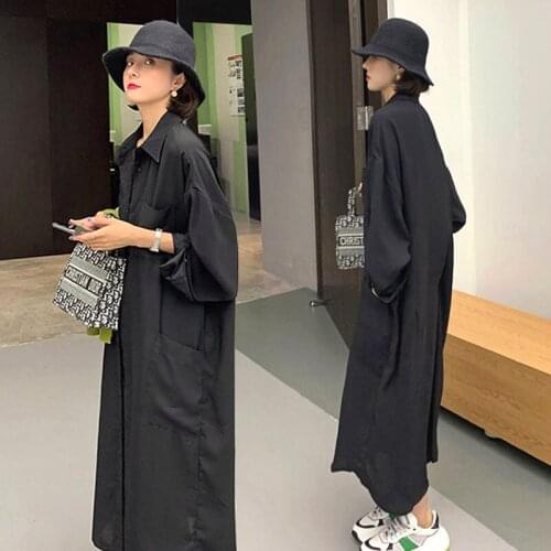 Black Shirt Dress Women 2020 New Spring and Autumn Dress Long Female Plus Size L-4XL Casual Long Sleeve Harajuku Blusa Top r405