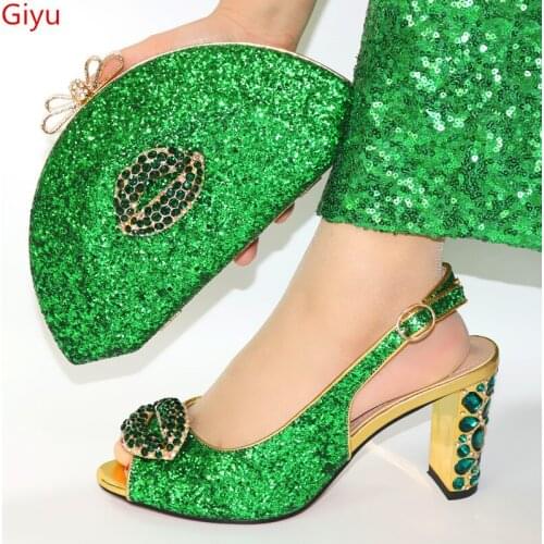 Doershow hot selling Italian matching green shoe and bag set african wedding shoe and bag sets! SFY1-24