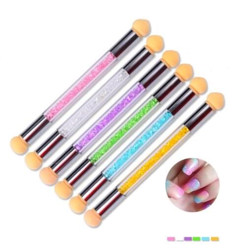 Double-ended Gradient Shading Pen Sponge Head Brush Set Rhinestone Handle Nail Smudge Brush Nail Art Painting Tool Nail Art