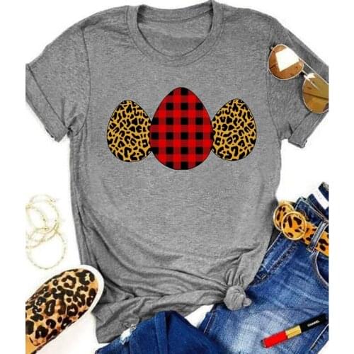 Leopard Plaid Easter Eggs Colored T-shirt Fashion Women Graphic Holiday Tshirt Cute 90s Hipster Happy Easter Tees Tops Femme