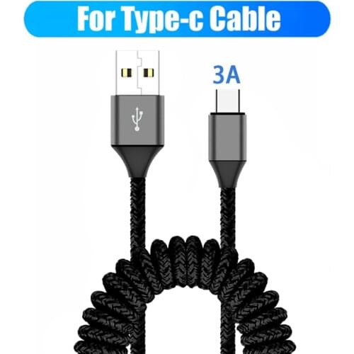 Spring Retractable 3A Fast Charging Cable Type C Micro USB Flexible Elastic Stretch Charger Data Sync Cable Type-C Kable Android