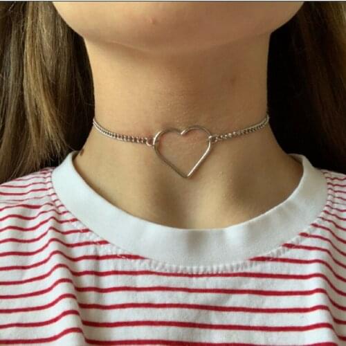 Classic cute heart Chocker Necklace Circle Lock Heart Leather Choker Lady Collares Neck Jewelry for Women Necklaces Accessories