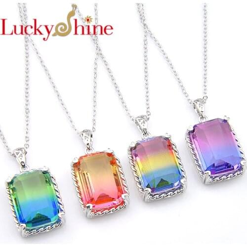 Luckyshine Fashion rectangle Cut Bi-Colored Tourmaline Gems Retro Silver Wedding New Necklace Pendants