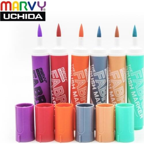 Marvy Markers Pen 722 6Pcs/set Graffiti Fabric Brush Pen Water Resistant Clothing Marker Pen Textile Coloring Creative Pens