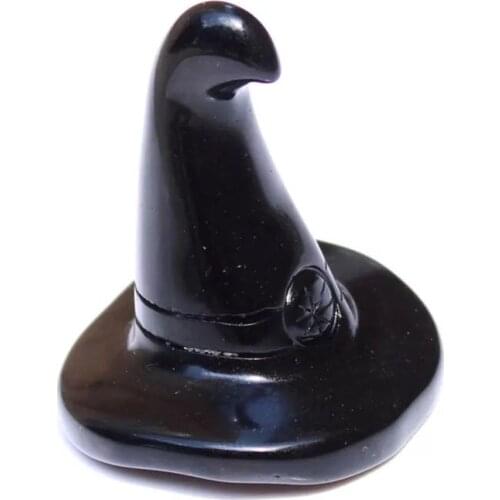 MOKAGY 40mm-50mm Hand Carved Obsidian Quartz Stone Witch hat Crystal Sculpture 1pc