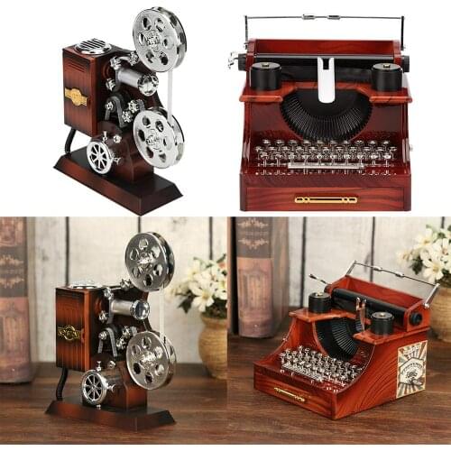 Music Box Classic Typewriter Model Music Box Wood Metal Antique Musical Boxes Toys Home Decor Christmas Birthday Gift