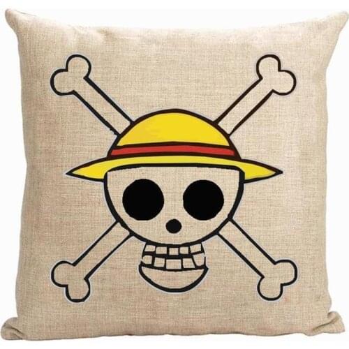 One Piece pillow cover, cute Japanese cartoon Animation One Piece Monkey D Luffy skull throw pillow cover