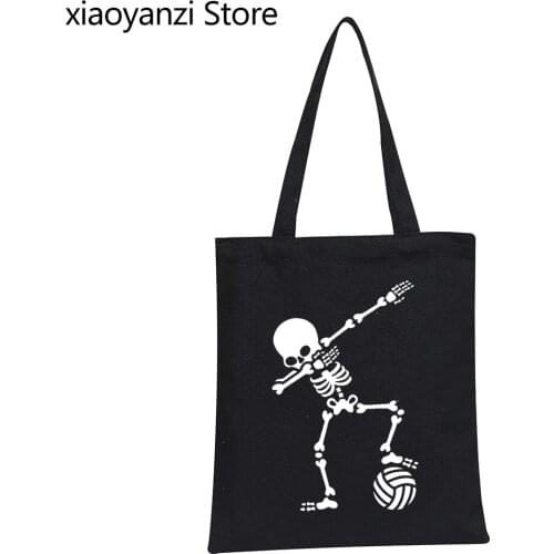 New Women Men Dab Dabbing Skeleton Volleyball Casual Eco Reusable Shopping Bag Funny Shoulder Bag Canvas Bag Handbag Wholesale