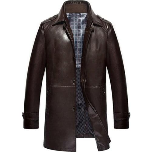 New arrival autumn and winter mens outwear conventional Lambskin leather double attached collar long coats
