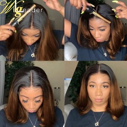 1b/4# Ombre Human Hair Lace Front Wigs Blunt Bob Cut Preplucked Glueless Lace Frontal Wigs Swiss Lace Middle Part Remy Hair Wig