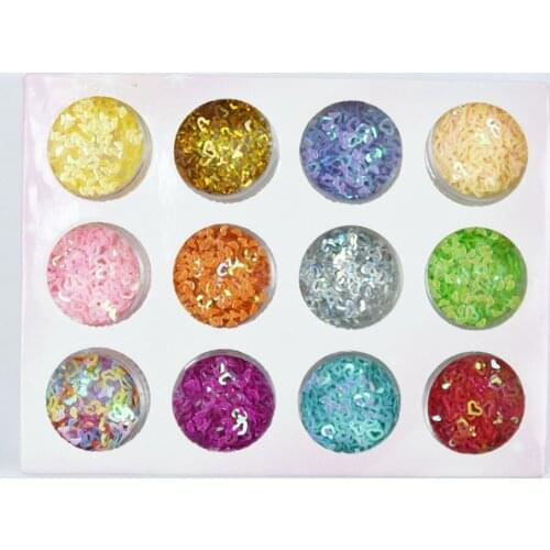 12boxes/Set Holographic Nail Glitter Sequins Hollow Heart Laser Star Holo DIY Colorful Flakes Nail Art Decorations Paillettes