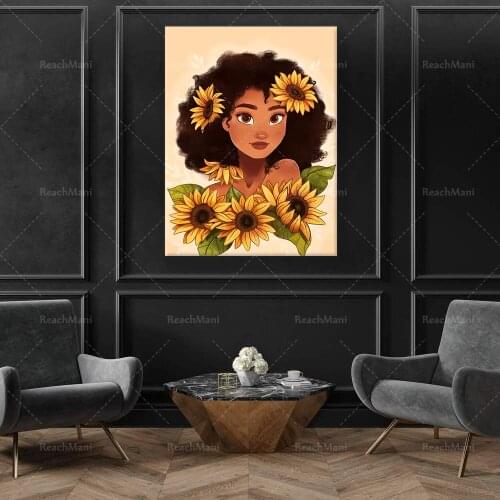 Black Girl Sunflower Poster - African American Black Women Poster, Black Girl Magic Poster, Black Queen, Afro Melanin