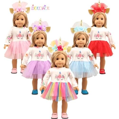 Fit 18 inch Doll Clothes Born Baby Unicorn Unicorn gauze skirt Doll Clothes Suit For Baby Birthday Festival Gift