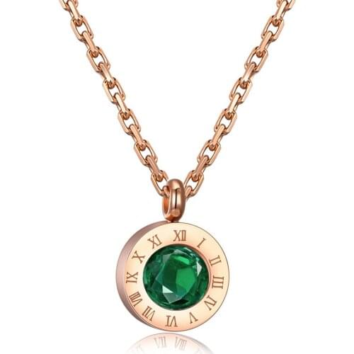 Roman Numeral Necklace Green Zircon Necklace For Women Rose Gold Jewelry Necklaces & Pendants Charms Jewellery Gift Colares