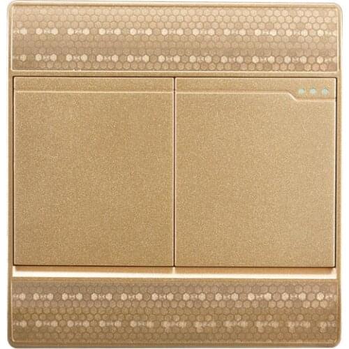 Luxurious Champagne gold Push Button switch socket 2gang1way Wall light socket 110v-250v 10A