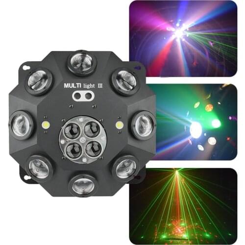 Super 5 In 1 Effects DJ Stage Lighting Projector Full Color Beam Roating Bee Eyes RG Gobo Laser White Strobe Light for Disco