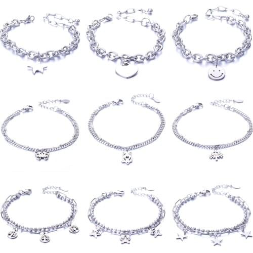 Stainless Steel Smiley Charms Bracelet Engagement Party Wedding Fashion Jewelry Birthday Party Gift Bangles Trendy Jewelry