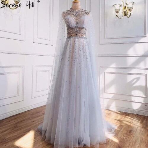 Light Grey Luxury Evening Dresses Gowns Long 2021 Diamond Beading Cap Sleeves For Women Party BLA70892 Serene Hill