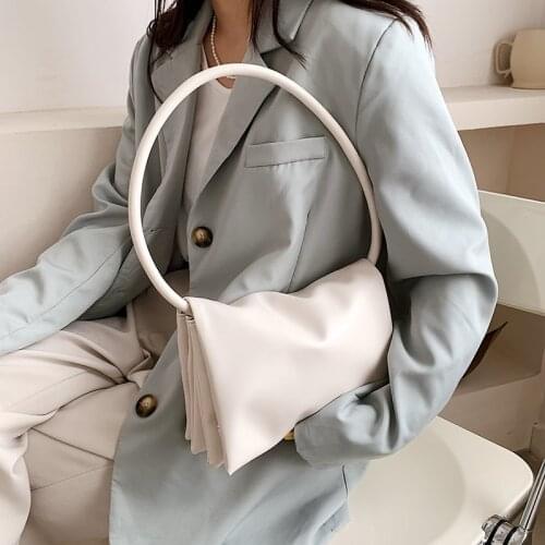 PU Leather Shoulder Bag for Women 2021 Fashion Designer Soft Circle Handle Candy Color Ladies Casual Baguette Bags Handbag Purse
