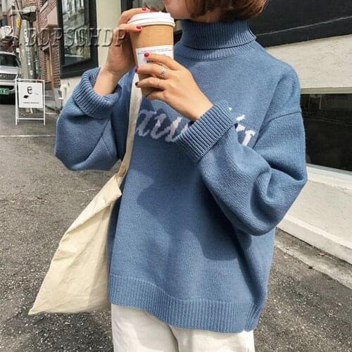 2019 Loose Jacquard Women Sweater Pullover Winter Turtleneck Warm Female Sweaters