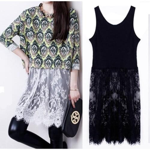 Women lace Dress Summer Style Casual black white cotton basic DRESS Patchwork Bodycon Party Dress Vestidos plus size S-5XL 6XL