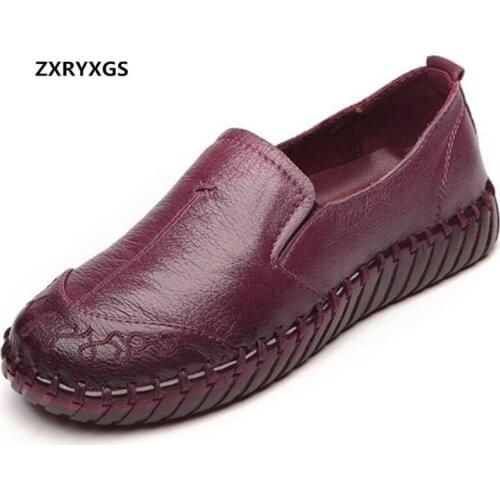 ZXRYXGS Top Cowhide Comfort Soft Bottom Non-slip Genuine Leather Shoes Woman Shoes Large Size Women Flats Fashion Csual Shoes
