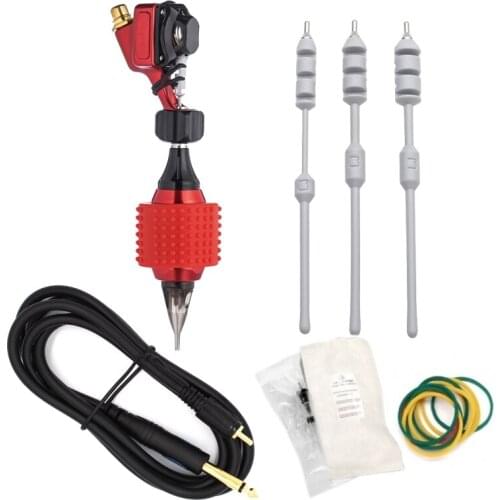 10000RPM Red Alloy Shell Rotary Tattoo Machine Gun Grip 2 Hawk Needles Clip Cord
