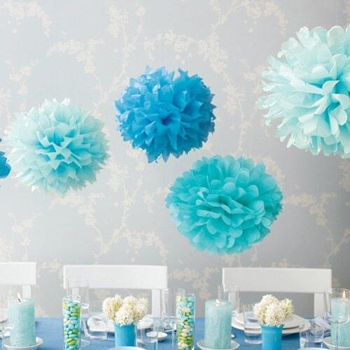 12pcs 6' 8'10'inch(15/20/25cm) decorative Tissue Paper Poms Blue Mix Color Flower Balls Pompom party home Wedding Decoration