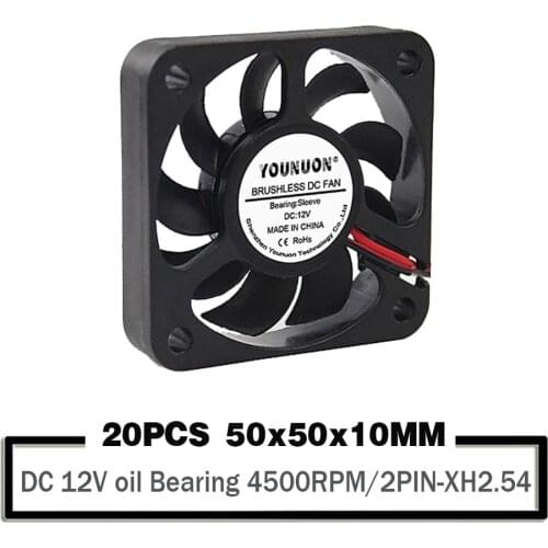 20pcs/set YOUNUON 12V 2Pin 5cm 50x50x10 5010 50mm Mini DC Brushless Cooling Fan