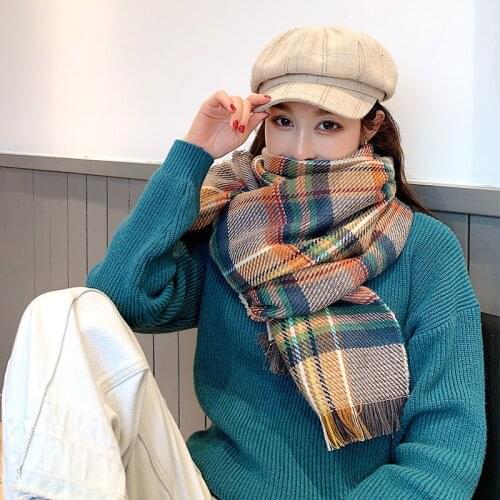 2020 Winter Scarf Women Cashmere Warm Bandana Vintage Plaid Tassel Shawl Double Side Plus Size Girls Foulard Luxury Neck Wrap