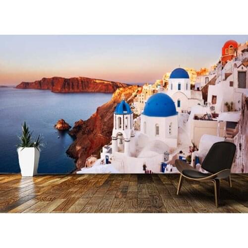 Papel de parede Oia Santorini Greece city architecture buildings 3d wallpaper,living room bedroom wall papers home decor mural