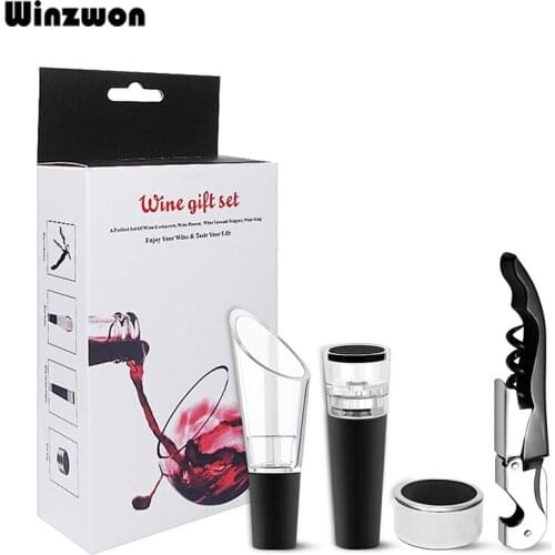 4Pcs/lot Wine Tools Set Wine Bottle Stopper Oil Bottle Pourer Stainless Steel Wine Corkscrew Drop Ring Wine Accessories Bar Tool