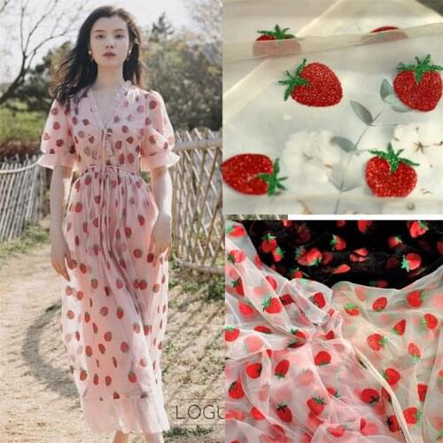 5 Colors Bronzing Printing Fabric Hot Stamping Printing Lace Fabric Red Strawberry Tulle Mesh Lace