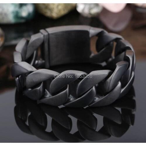 8.7'' 24mm 173g Heavy Men Curb Cuban Link Bracelet Stainless Steel Matte Black Never Fade Bling Jewlery For XMAS / Birthday Gift