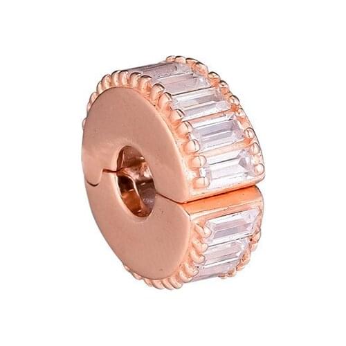 Ice Formation Clip Beads for Jewelry Making Women Rose Golden Jewelry Clear CZ DIY Beads for Silver 925 Bracelets & Bangles Girl