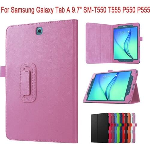 Lychee Pattern Case For Samsung Galaxy Tab A SM-T550 T555 9.7 inch Flip Stand PU Leather Cover