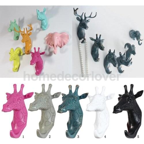Decorative Giraffe Head Wall Mount Hanger Resin Coat Hat Hook Rustic 5 Colors