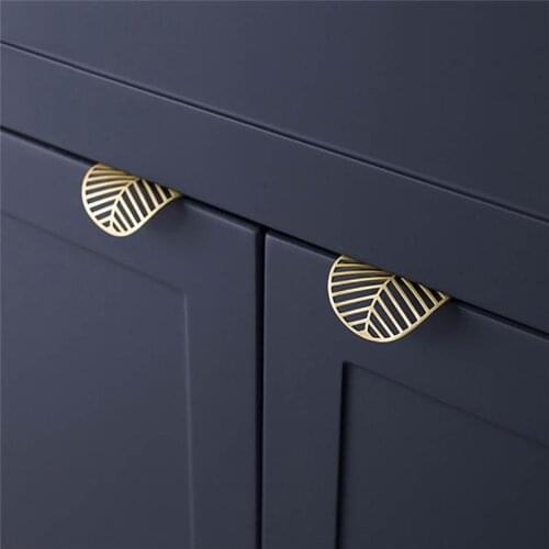 Brass Cabinet Pulls Leaf Shape Drawer Knobs Hidden Handles Stainless Steel Kitchen Cupboard Furniture Hardware