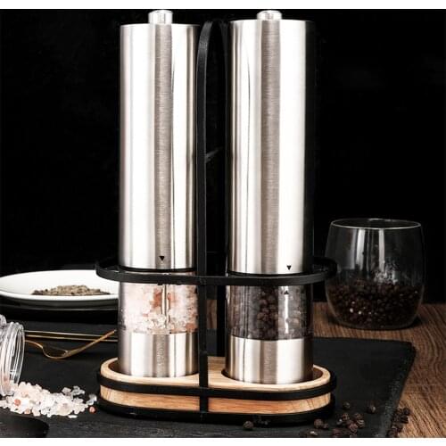 With Led Light Stainless Steel Electric Pepper Grinder Portable One-handed operation Spice Grain Mill Home Kitchen Grinding Tool