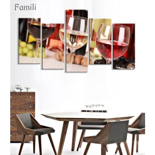 5 Pcs/Set Red Wine With Red Grapes Canvas Print Painting Modern Still Life Wine Barrel Wall Art HD Picture For Restaurant Decor