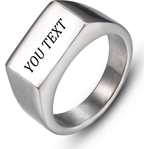 Custom Engraving Rectangle Rings Stainless Steel Band Finger for Men Anniversary Jewelry Gift
