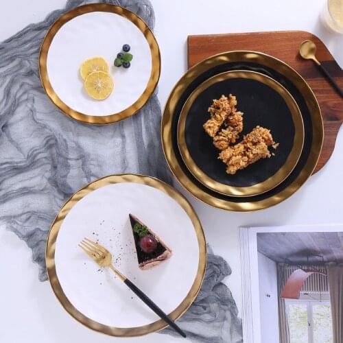 Phnom penh Ceramic Western Tableware Rice Dish soup cup Luxury Gold Edges Steak Dish Dinnerware Dessert Plate Dining Decor Plate