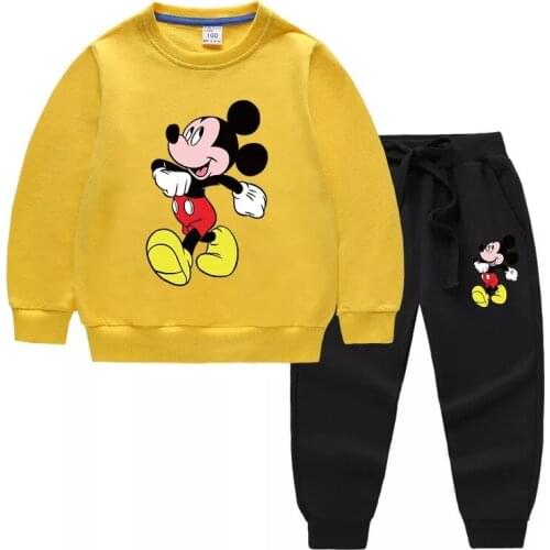 Dinsey Boys Girls Clothes Sets Cotton Children Sport Suit Cartoon Mickey Mouse Hoodies With Pants 2Pcs Baby Kids Clothes Outfits