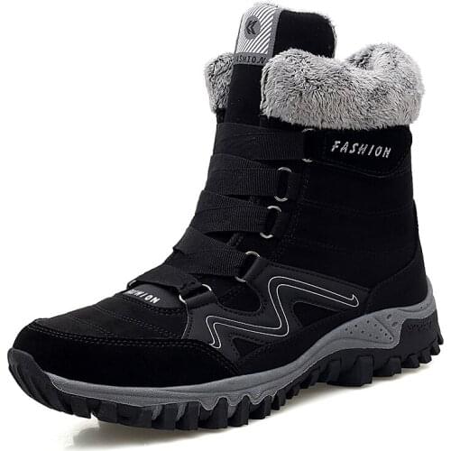 Leather Men Boots Winter with Fur Super Warm Snow Boots Men Winter Work Casual Shoes Sneakers High Top Rubber Ankle Boots Female
