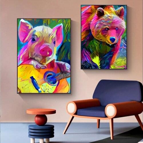 Colorful Animal Canvas Oil Paintings Wall Art Decorative Poster and Prints Pig Dog Panda Gorilla Abstract Picture For Bedroom