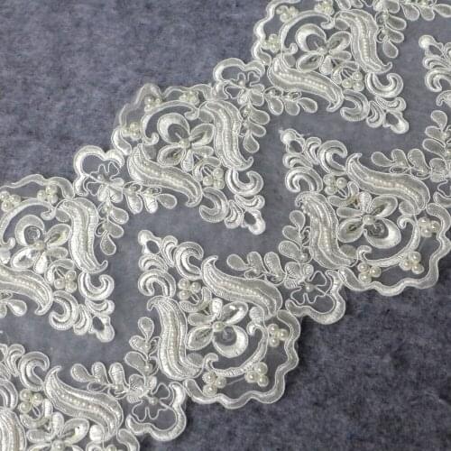 5 yards 7.5''(19CM) silver Bilateral Beaded sequins Embroidery lace trim gorgeous lace trim for fabric Millinery accent motif